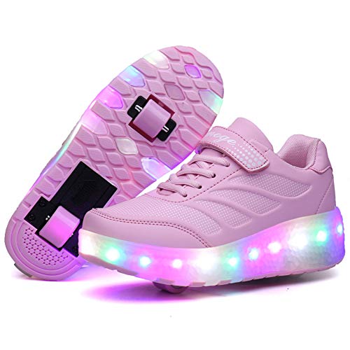 Recollect Kinder LED Schuhe mit Rollen Drucktaste Einstellbare Skateboardschuhe 1Räder/2 Räder Outdoor Gymnastik Turnschuhe Für Junge Mädchen